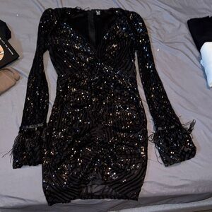 Windsor Black Sequin Bell Sleeve Bodycon Dress